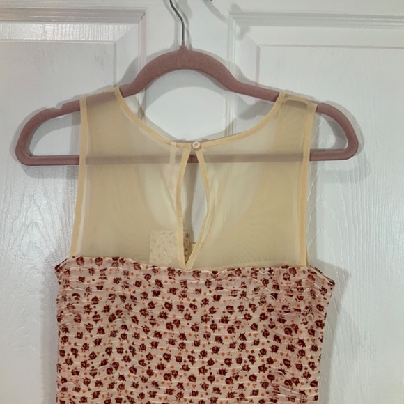 Free People Mesh Floral Ruched Sleeveless Mini Dress Size Small - Picture 5 of 7